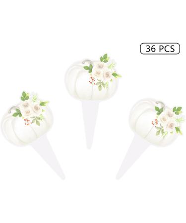 Pumpkin Cupcake Topper Floral Pumpkin Fall birthday Baby Shower Food Picks Dessert Toppers Pumpkin Watercolor 36PCS White - Buy Online on GoSupps.com