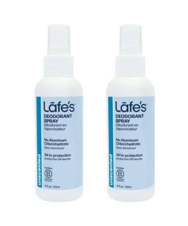 Lafe's Natural Deodorant | 4oz Aluminum Free Natural Deodorant Spray for Women & Men | Paraben Free & Baking Soda Free with 24-Hour Protection | Unscented | 2 Pack | Packaging May Vary