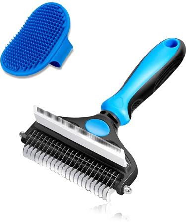 CGBE Dog Grooming Brush, Double-Sided Undercoat Rake for Dogs & Cats - Shedding Comb and Dematting Tool for Grooming Large-Blue