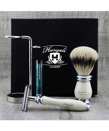 Top Old School Shaving Set for Men | Silver Tip Brush DE Safety Razor & Chrome Stand - Gentlemen's Grooming Essential - Buy Online on GoSupps.com