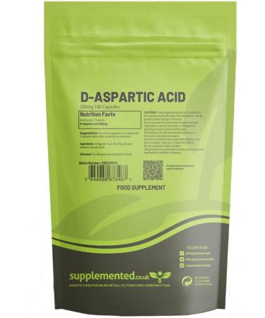 Aspartic Acid DAA 500mg 180 Capsules - Pharmaceutical Grade | Made in UK - Buy Online on GoSupps.com