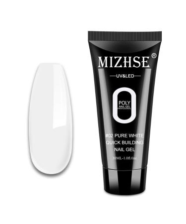MIZHSE Poly Nail Extension Gel Nude Color Builder Gel Professional Enhancement Nail Thickening Tool for Starter (30ML-Pure white)