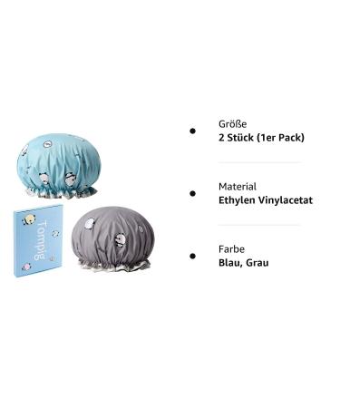 2 Piece Waterproof Shower Hood Bath Cap for Women - Reusable Elastic Hair Cap in Blue & Gray | Ideal for Bathing and Spa - Buy Online on GoSupps.com