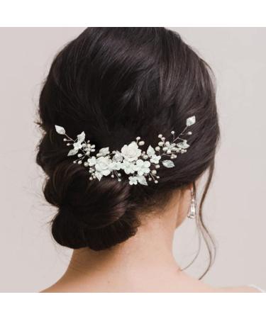 Casdre Flower Bride Wedding Hair Vine Pearl Headpiece - Silver Bridal Hair Accessories for Women and Girls - Buy Online on GoSupps.com