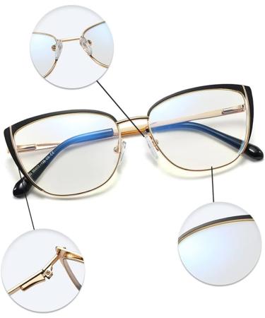 Shop Kachawoo Retro Blue Light Blocking Glasses for Women - Stylish Cat Eye Metal Eyeglasses Frame in Black Gold - Ideal for Computer Use - Buy Online on GoSupps.com