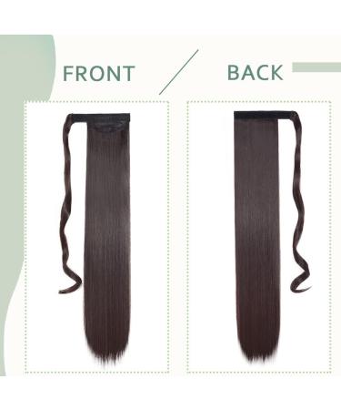 24 Inch Ombre Dark Brown Synthetic Wrap Around Ponytail Extension - Stylish Magic Paste Straight Hair Ponytail - Buy Online on GoSupps.com