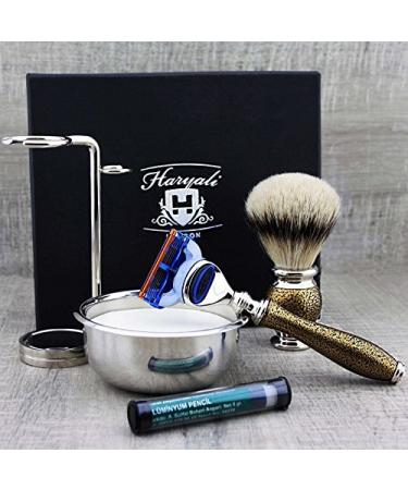 6 Pc Men's Shaving Kit - 5 Edge Razor Silver Tip Badger Hair Brush Stand Soap & Bowl - Perfect Gift Set for Men - Buy Online on GoSupps.com