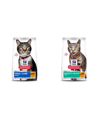 Hill's Science Diet Adult Oral Care Chicken Recipe + Adult Perfect Weight Chicken Recipe Dry Cat Food Bundle