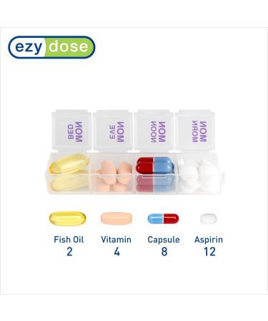 EZY DOSE Weekly 4 Times a Day Push Button Pill Organizer - Removable Daily Pillboxes - Assorted Colors - Large Size - Patented Design - Clear - Pack of 1 - Buy Online on GoSupps.com