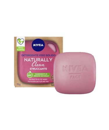 NIVEA NATURALLY CLEAN Facial Makeup Remover 75g, 100% Natural Solid Makeup Remover with Black Tea Extract, Firm Facial Makeup Remover with Vegan Formula