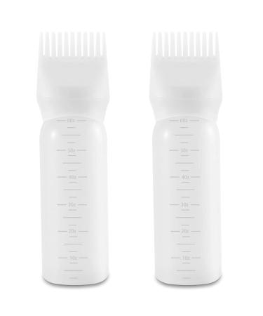 SAREAL Root Comb Applicator Bottle 2 Pack 6 Ounce Hair Oil Applicator Bottle with Graduated Scale for Hair Dye White