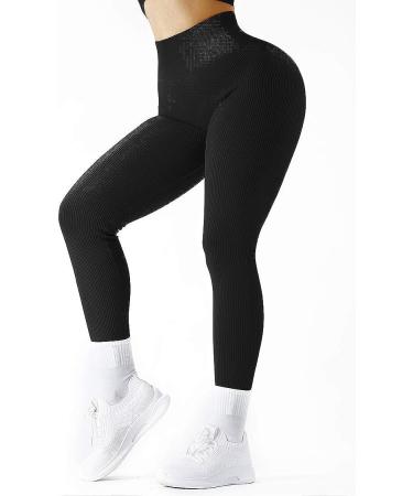 SUUKSESS Women Ribbed Seamless High Waisted Yoga Pants - Medium Black | Gym Leggings - Buy Online on GoSupps.com