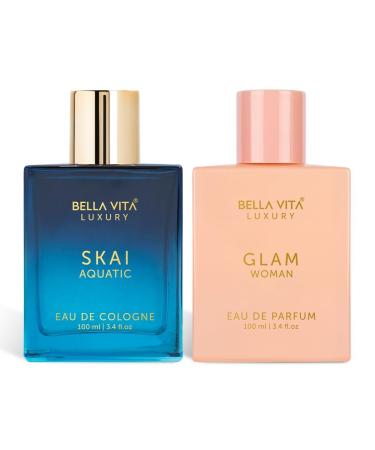Luxury Skai Unisex EDC & Glam EDP Perfume Combo Pack of 2 Premium Long Lasting Fragrance Scents for Men & Women 100 Ml Each
