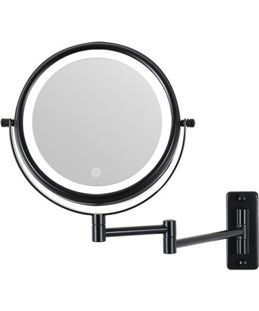 10X LED Wall Mounted Lighted Makeup Mirror with 3 Color Lights & Touch Screen Dimming - Double Sided Magnifying Mirror for Bathroom Vanity (Black) - Buy Online on GoSupps.com