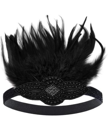 FGSS 1920s Flapper Headpiece Headband - Roaring 20s Feather Great Gatsby Hair Accessories, Black - Buy Online on GoSupps.com