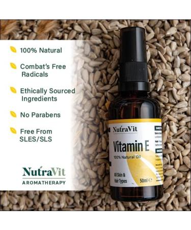 NutraVit - Vitamin E Oil | 100% Natural Vitamin E Oil - 50ml - 1 333 IU/ml - Vitamin E Oil for Hair Skin Face Stretch Marks & Cuticles - Natural Vegan Hexane Free Cruelty Free & Non-GMO - Buy Online on GoSupps.com
