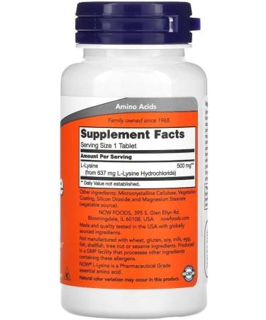 NOW Supplements L-Lysine 500mg Capsules 100 Count - Buy Online on GoSupps.com