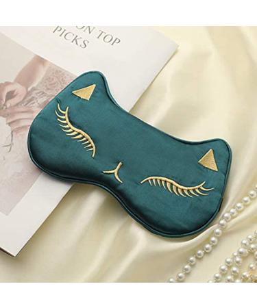 AKOAK 1 Pack Sleeping Eye Mask Cute Cat Silk Sleeping Eye Mask Breathable Comfortable Light Proof Sleep Protective Eye Mask with Adjustable Lacing for Girls Women Traveling for Naps (Deep Green)