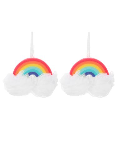 Kisangel 2Pcs Rainbow Bath Ball mesh Bath Scrubber Cute Scrubber Sponge Kids Sponge Scrubber Rainbow Bath Sponge Rainbow Party Supplies Cute Bath Sponge Baby Body Cleaning Brush or