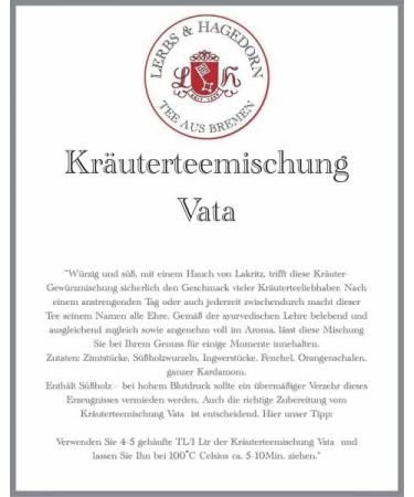  Lerbs & Hagedorn Lerbs & Hagedorn Vata Herbal Tea Blend | Full Flavour 1 kg (approx. 81 L) with Cinnamon Licorice Root Ginger Fennel Orange Peels - Buy Online on GoSupps.com