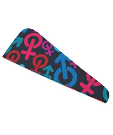 Gender Symbols Microfiber Hair Towel Wrap for Women 10 Inch X 26 Inch Super Absorbent Hair Turban with Button