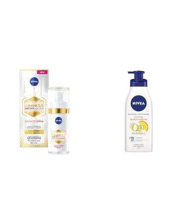 NIVEA LUMINOUS630 Dark Spot Solution Advanced Serum | Visibly reduces dark spots in just 2 weeks & Q10+ Firming Body Lotion | With 2 antioxidants : Q10 coenzyme + Vitamin C