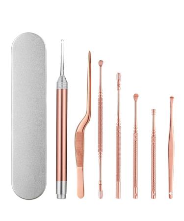 LED Light Pickers Earpick Remover Curette Earwax Cleaner Spoon Ear Nose Care Wax Booger Cleaning Tweezers Forceps Tool Full Set