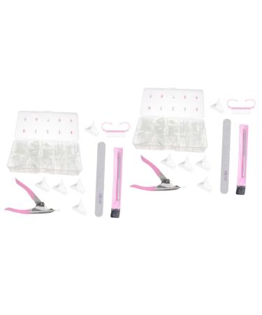 FOMIYES 2 Boxes Nail Art Box Nail File Buffer Coffin Nail Tips Clear Nail Tips False Nails Clear French Nails Long Fake Nails Nail Art Brush Nails Kits Postizas Manicure Glue Plastic