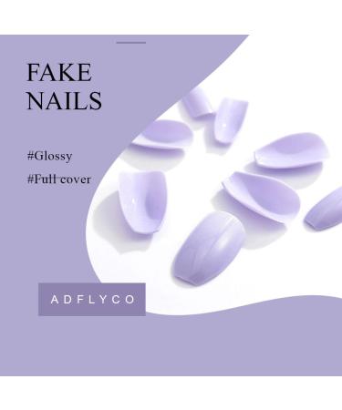 Adflyco Purple Coffin Press on Fake Nails - Acrylic Full Cover False Nails (24Pcs) - Buy Online on GoSupps.com