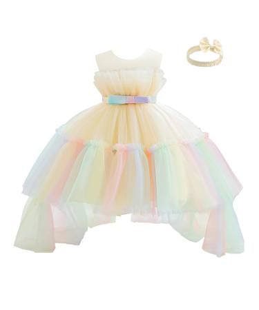 Miipat Baby Girl Dress Tulle Sleeveless Toddler Girls Princess Party Birthday Dresses Wedding Baby Flower Girl Dress with Headband 6 Months- 6 Years 18-24 Months Champagne