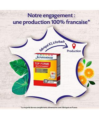 JUVAMINE - Top form - 12 Multivitamins & 10 Minerals - Vitality - Tone - Helps Reduce Fatigue - Supports Immunity - 1 Month Program - 30 tablets - Made in France - Buy Online on GoSupps.com