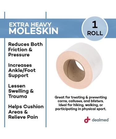 Dealmed Extra Heavy Moleskin Tape - 2 x 5 Yards - Ideal for Corns, Calluses, & Blisters - Buy Online on GoSupps.com