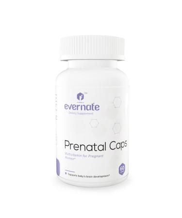 Evernate Prenatal Caps | Organic Prenatal Vitamins for Women | Vitamins C D3 E B-Vitamins folate Calcium Iodine Zinc & Iron | Non-GMO Gluten Free | Easy to Swallow | 60 Capsules