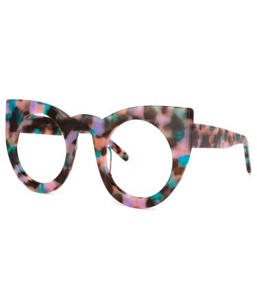 Vooglam Stylish Oversize Cat Eye Frame Blue Light Blocking Glasses for Women Cadence VFP0290 Floral-tortoise