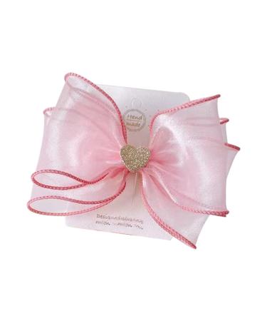 FEIFEI'S BOW Girls 5 Inches Princess Handmade Chiffon Heart Bow Hair Clip Alligator Clips Girls baby kids Infants Toddlers Ribbon Hair Accessories Barrettes(Pink with Heart)