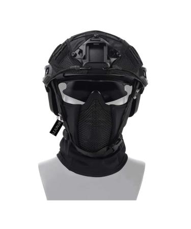 Tactical Airsoft Paintball Fast Helmet Goggles Set, Balaclava Mesh Mask with Full Face Protection in Ninja Style BK