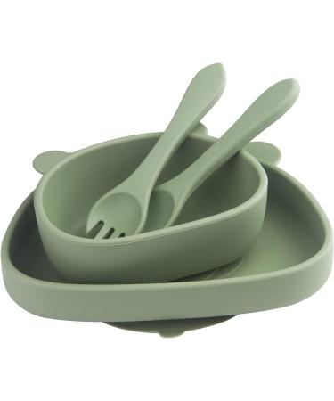 Suction Baby Plate and Bowl Set with Fork and Spoon | Silicone Baby Led Weaning Supplies for Toddler Self Feeding | BPA Free | Dishwasher and Microwave Safe | Olive - Buy Online on GoSupps.com