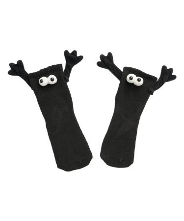 2 Pair Couple Socks Funny Magnetic Suction 3D Doll Couple Socks Unisex Funny Couple Holding Hands Sock Show Off Casual Socks One Size Black