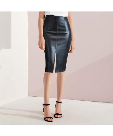 Sanahy Women's Faux Leather High Waisted Split Midi Skirt XXL Black - Buy Online on GoSupps.com