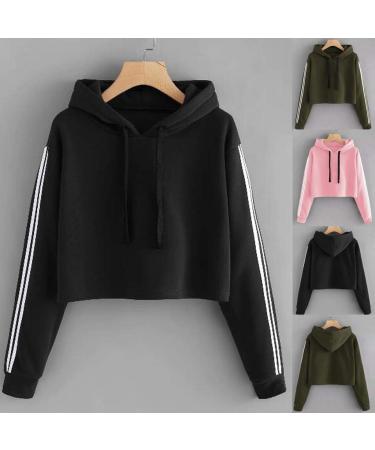 Bigfanshu Womens Hoodies Solid Lace Up Drawstring Long Sleeve Sweatershirt Hoodie Tops Autumn Loose Sweatshirt Female Black - Buy Online on GoSupps.com