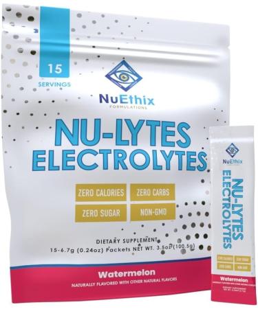 NuEthix Formulations NU-LYTES Electrolytes Hydration Packets Zero Calories Zero Sugar Zero Carbs Non-GMO Electrolytes Powder Packets Glycogen Replenishment 15 Servings (Watermelon) - Buy Online on GoSupps.com