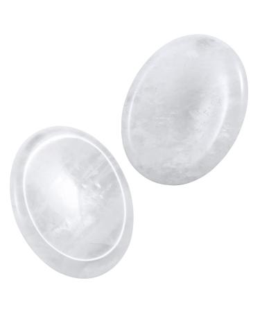 Nupuyai 2pcs Rock Crystal Oval Thumb Worry Stone Set Energy Crystal Pocket Palm Stone for Healing Anxiety Stress Relief Reiki Therapy 45x35mm White
