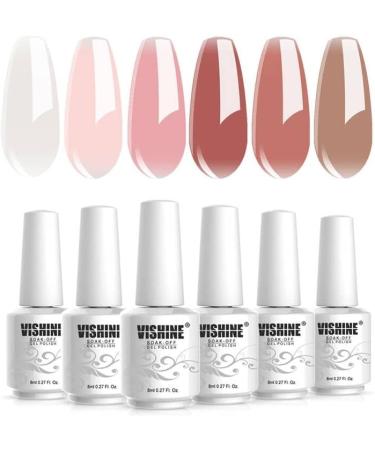 Vishine Jelly Milky White Pink Nude Transparent Gel Nail Polish Set of 6 Glass Sheer Colors Gel Polish Kit UV LED Soak Off Nail Art Varnish 8ml C063 - Buy Online on GoSupps.com