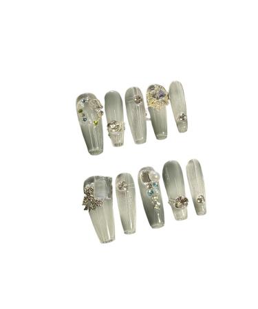 Handmade wearing of nail art patches pressing on fake nails gradually changing to medium length detachable nail art(M)