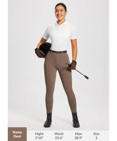 BALEAF Womens Horse Riding Pants Silicone Knee-Patch Breeches with Zipper Pockets | Equestrian Schooling Tights - Brown, Small - Buy Online on GoSupps.com