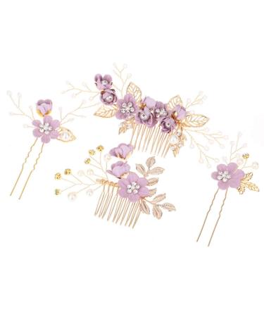 Stobok 4 piece of gold wedding hair crest pearl flower bride hair jewelry Strass bridal jewelry comb hair clip for the bride bride -lift - purple flower - Buy Online on GoSupps.com