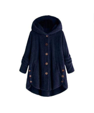 Hanxiulin fleece plush jacket fluffy warm zipper wool jacket women Long -sleeved winter coat jacket warm bomber jacket windproof fleece buffer coat with hood fluff jacket marine m