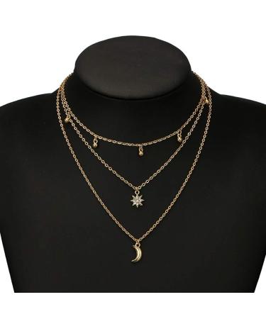 DoubleNine Star Moon Pendant Necklace - Dainty Gold Crystal Choker for Bridesmaids & Women | Chic Layering Jewelry Accessories - Buy Online on GoSupps.com