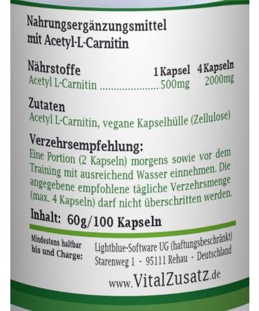 Buy Acetyl-L-Carnitine 500mg - 100 Vegan Capsules | Pure ALCAR by Dr. Bawareg - Made in Germany - No Additives | Best International Shipping - Buy Online on GoSupps.com