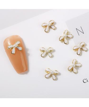 FEIlei 10Pcs 3D Bow Nail Charms Pearl Bowknot Nail Art Decorations Metal Nail Studs